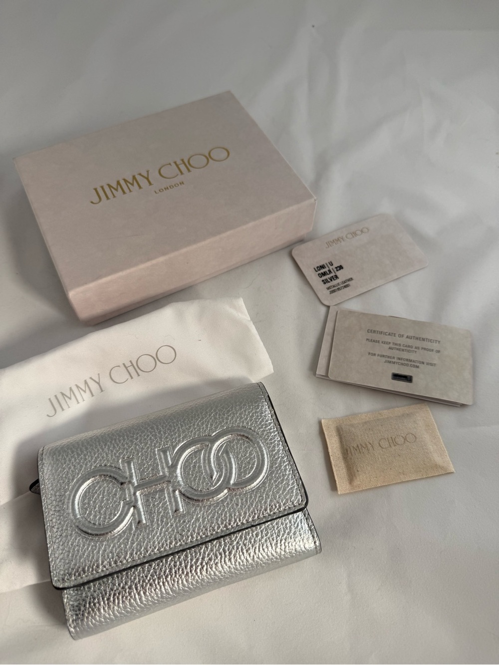 Jimmy Choo Gray Metallic Leather Fold Wallet